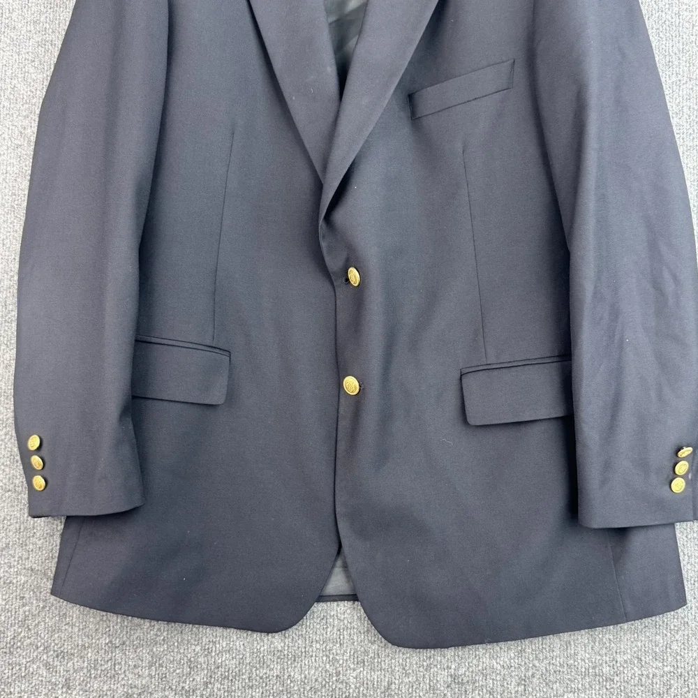 Vintage Brooks Brothers BrooksEase Blazer Mens 45R Navy Wool Gold Buttons USA